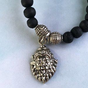 24" black Tulasi with dark teal crystal glass beads sterling  Lord Narasimha